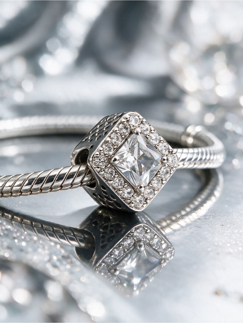 Square Clear CZ & Sparkle Halo Charm